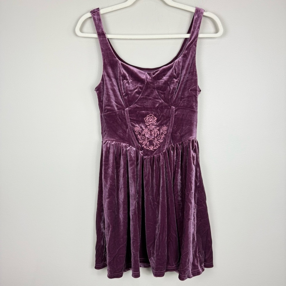 Shein Croquet Mod Floal Velvet Mini Dress Purple Womens Small Fit and Flare NWT